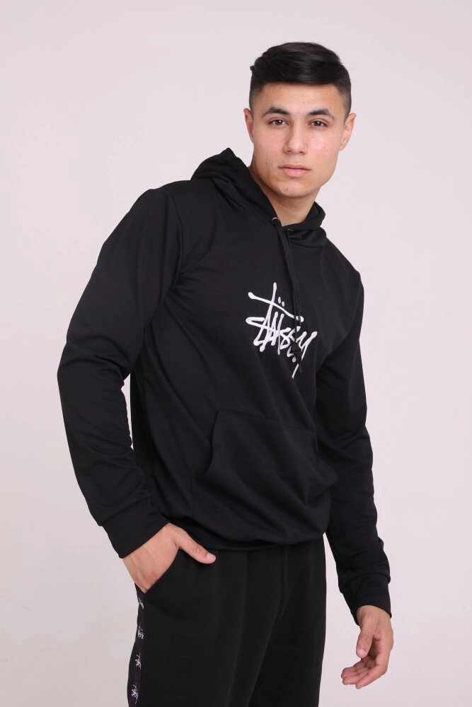 Худі чорне з вишитим логотипом Stussy від компанії Elektromax - фото 1