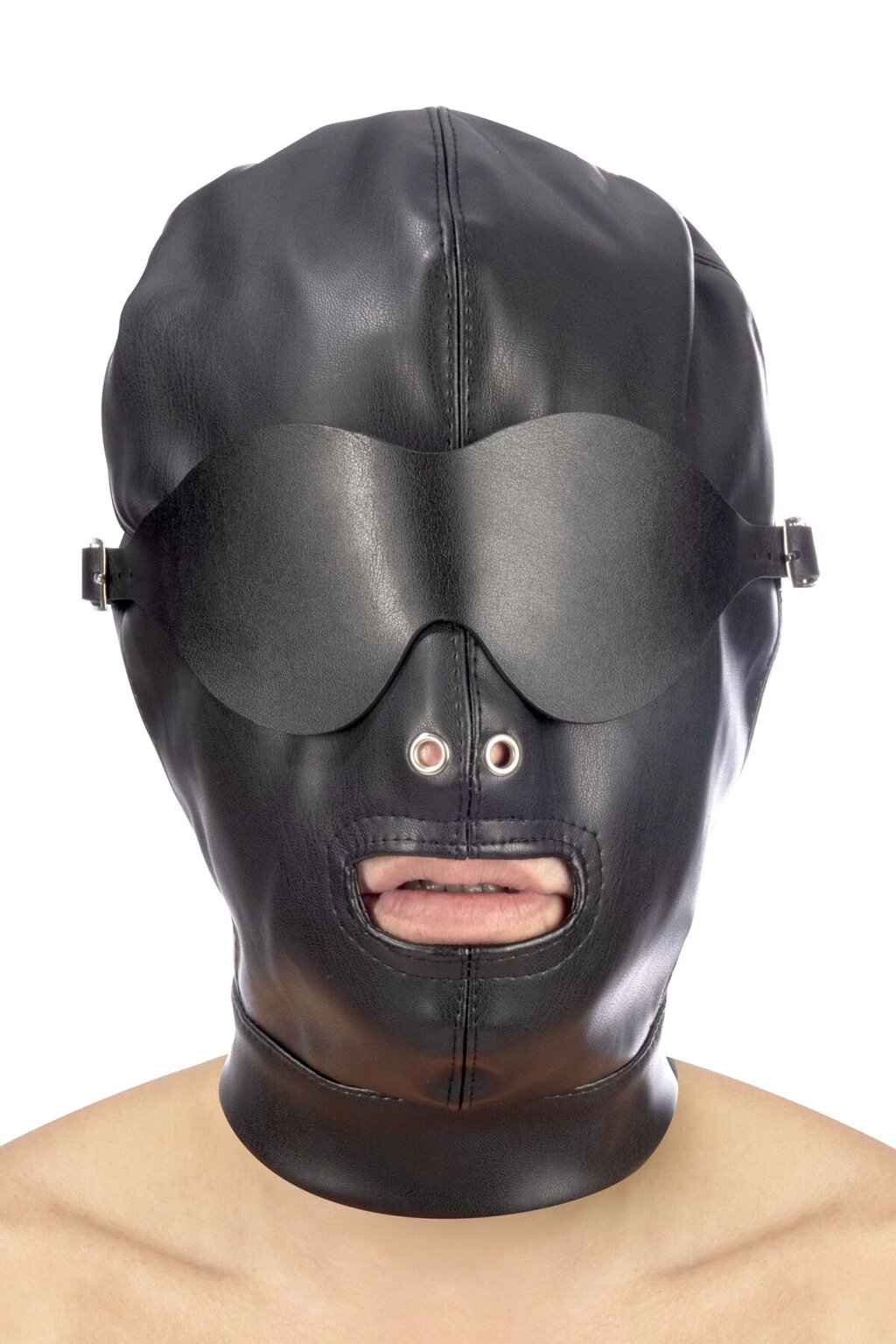 Капюшон для БДСМ зі знімною маскою Fetish Tentation BDSM hood in leatherette with removable mask від компанії Elektromax - фото 1