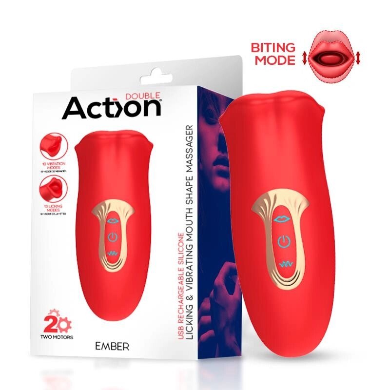 Кліторальний вібростимулятор Action Ember Licking Vibrating Mouth Shape Massager від компанії Elektromax - фото 1