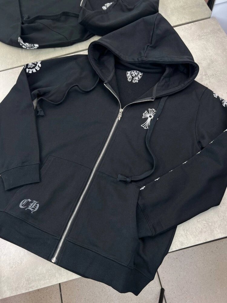 Кофта на блискавці чорная Chrome Hearts Black White Logo sg281 від компанії Elektromax - фото 1