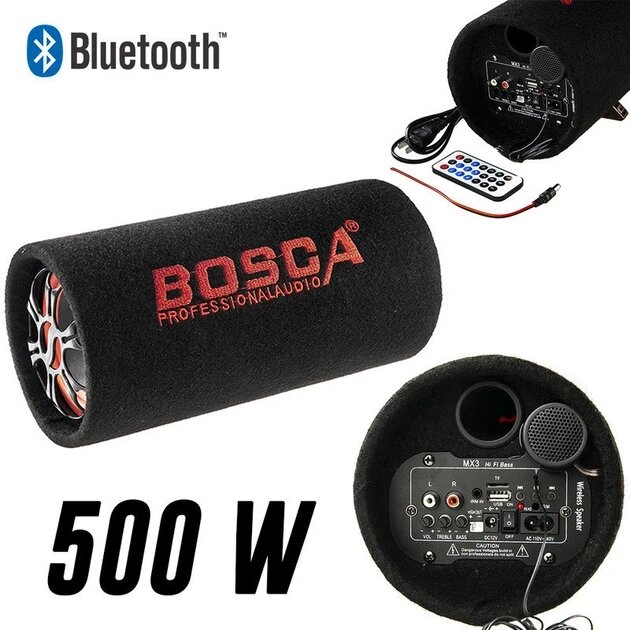 Колонка бездротова Сабвуфер 5" Bluetooth FM 12 В і 220 В 500 W BOSCA чорна від компанії Elektromax - фото 1