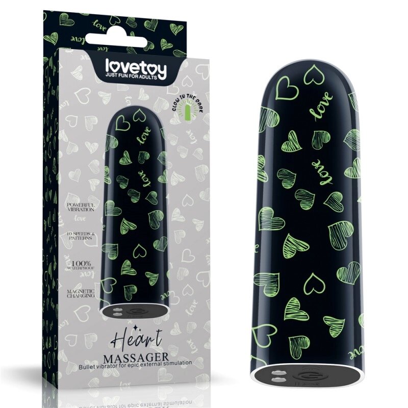 Компактний Масажер  світиться Rechargeable Glow-in-the-dark Heart Massager від компанії Elektromax - фото 1