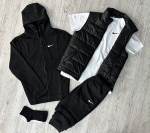 Комплект 5 в 1 Nike чорна кофта на змійці + чорні штані + чорна жилетка + біла футболка + 2 пари шкарпеток (чорні та