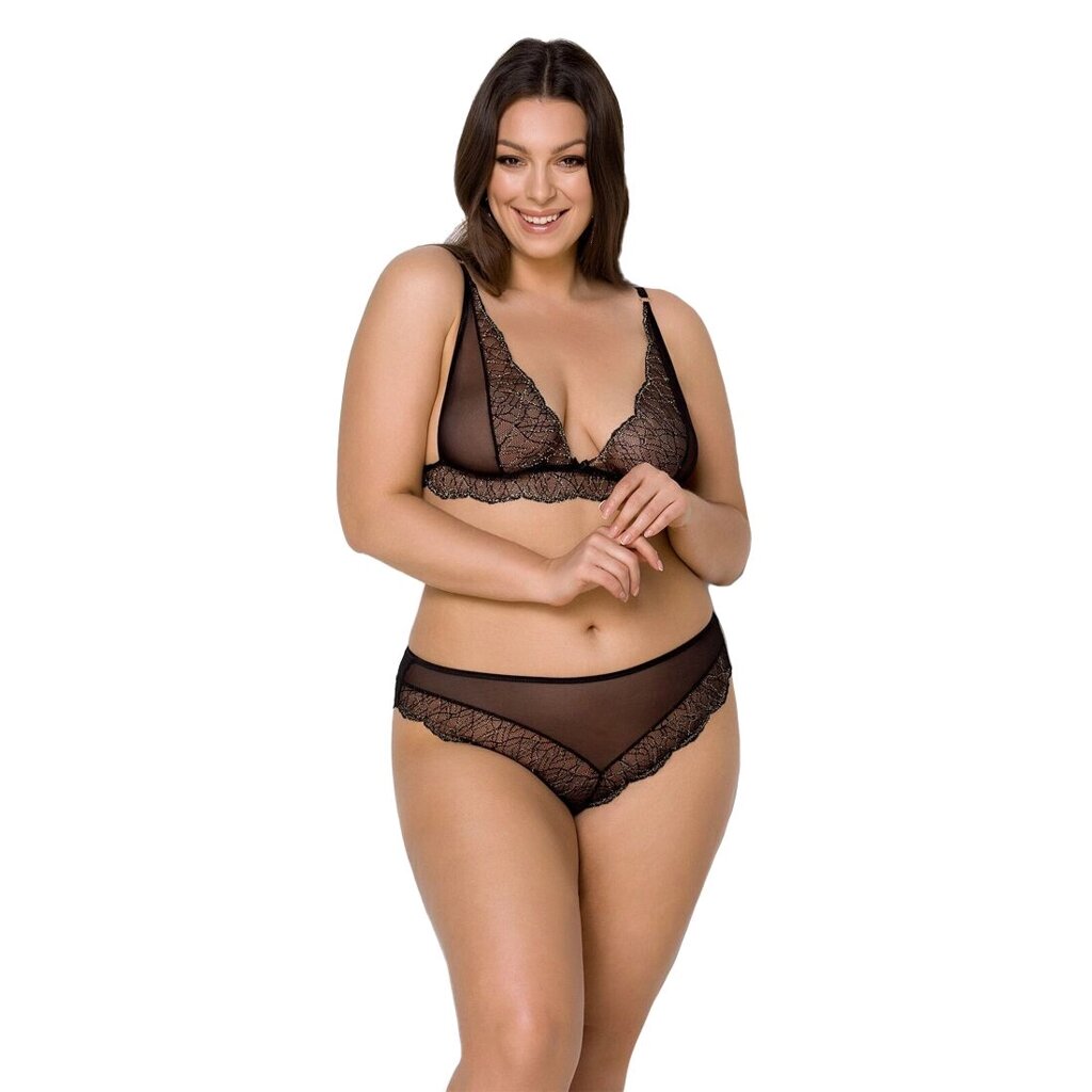 Комплект білизни Passion AMBERLY SET 4XL/5XL black, ліф, трусики бразиліана, люрексова нитка від компанії Elektromax - фото 1