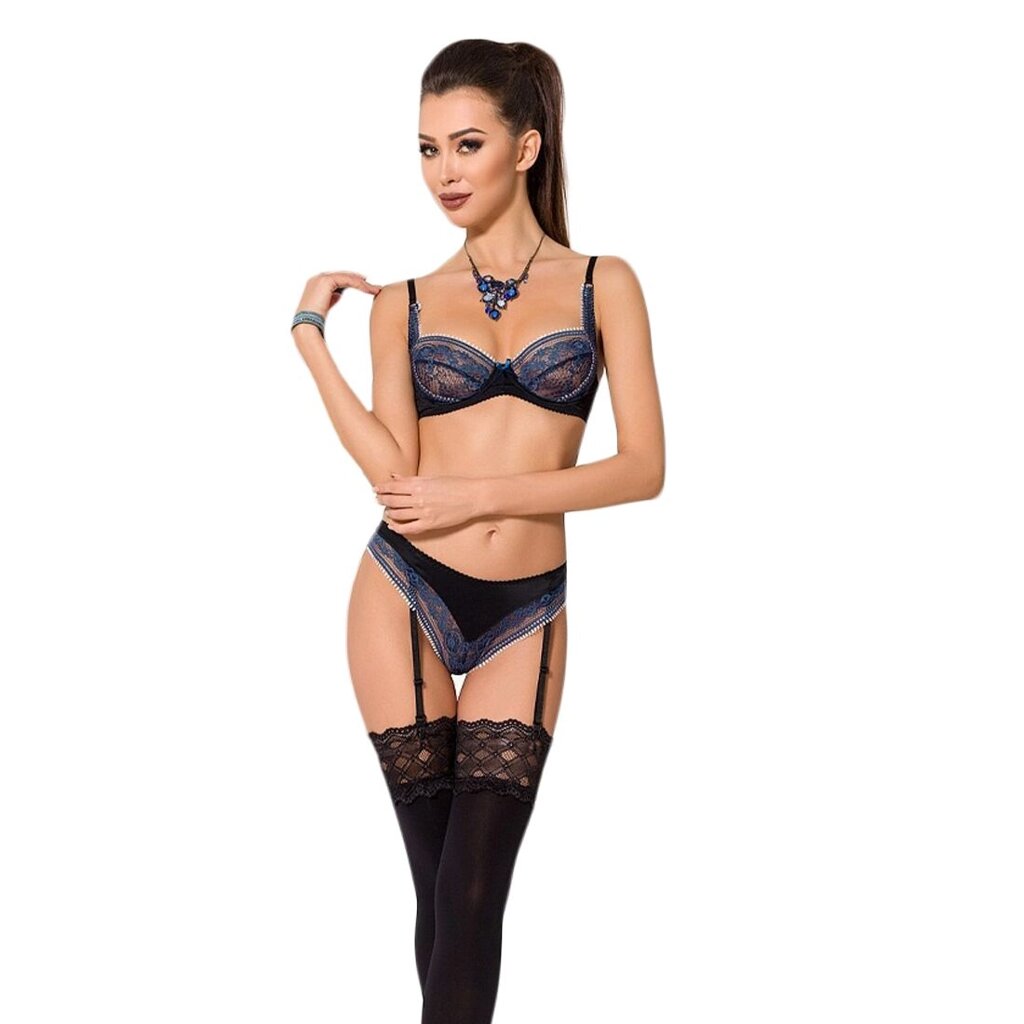 Комплект білизни Passion Exclusive GISELE SET L/XL, black, ліф, трусики з пажами від компанії Elektromax - фото 1