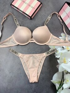 Комплект жіночий Victoria’s Secret Model Rhinestone двійка топ + трусики рожевий kk002