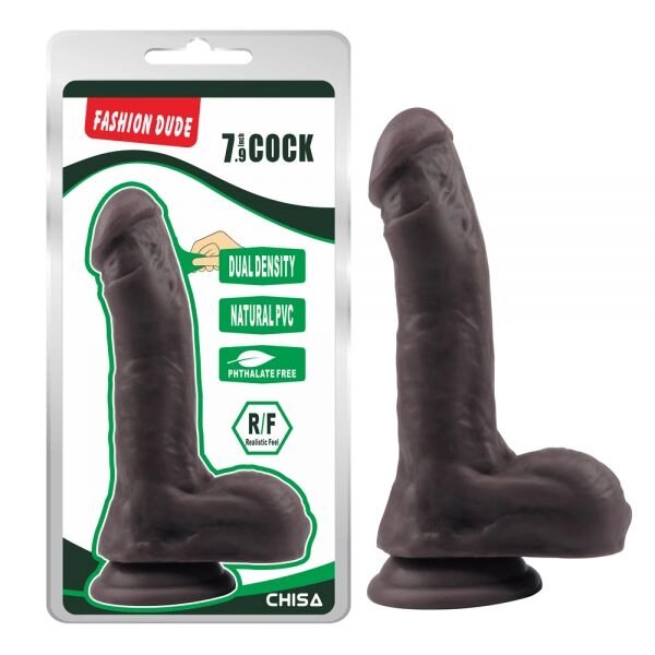 Коричневий  Масажер   з мошонкою на присоске Fashion Dude 7.9 Inch Cock від компанії Elektromax - фото 1