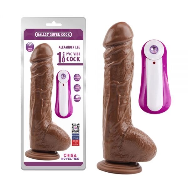 Коричневий реалістичний Масажер  з пультом Alexander Lee 10 Vibrating Dildo від компанії Elektromax - фото 1