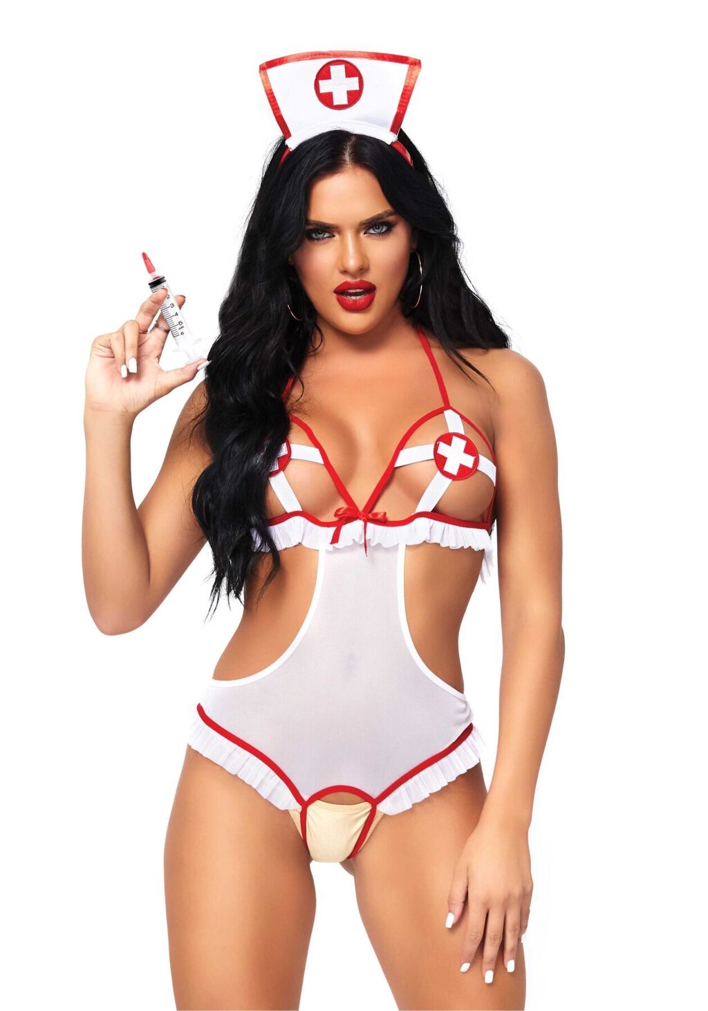 Костюм медсестри Leg Avenue Naughty Nurse, one size, боді та шапочка від компанії Elektromax - фото 1