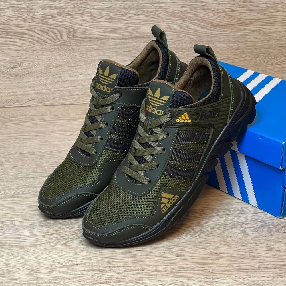 Кросівки Adidas літо сітка хакі від компанії Elektromax - фото 1