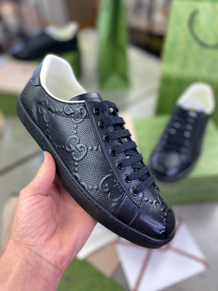 Кросівки Gucci Ace з тисненням GG чорні ob385 від компанії Elektromax - фото 1