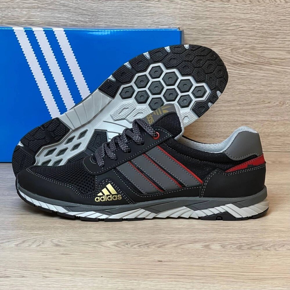 Кросівки літні сітка Adidas колір чорний, сірий від компанії Elektromax - фото 1