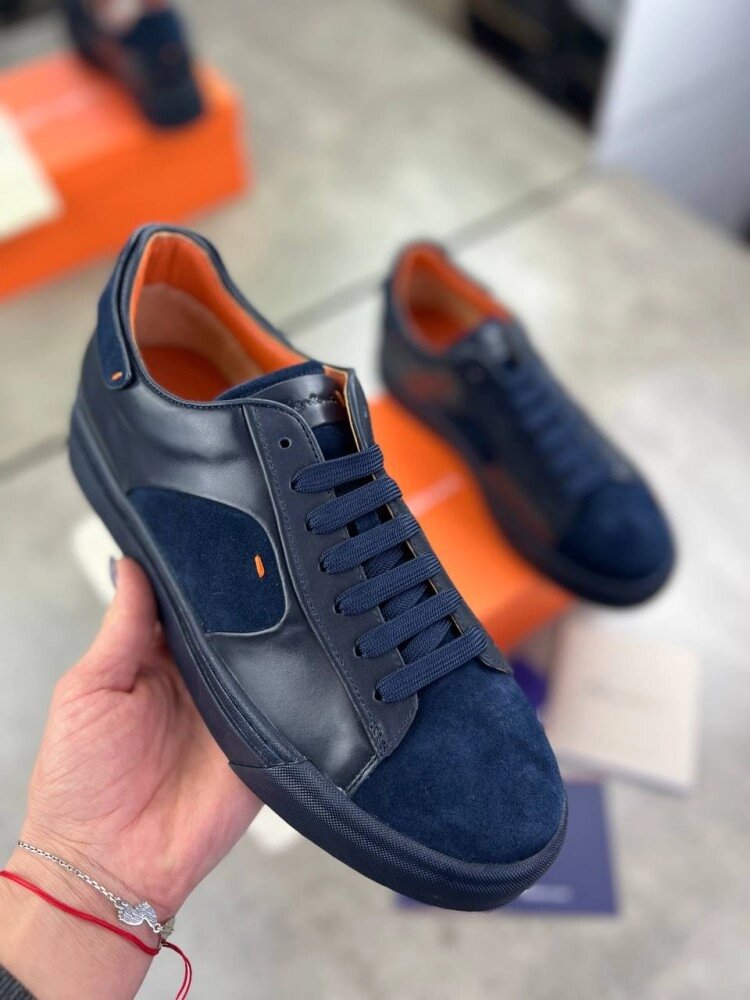 Кросівки Santoni Blue із натуральної шкіри ob389 від компанії Elektromax - фото 1