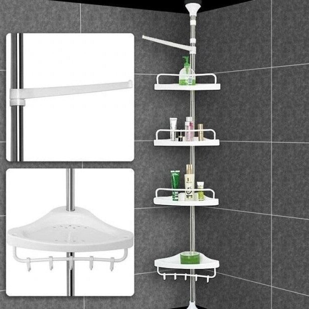 Кутова полиця у ванну Multi Corner Shelf AD 9866 з металу та пластику 2.6 метра, 4 полиці, регульована від компанії Elektromax - фото 1