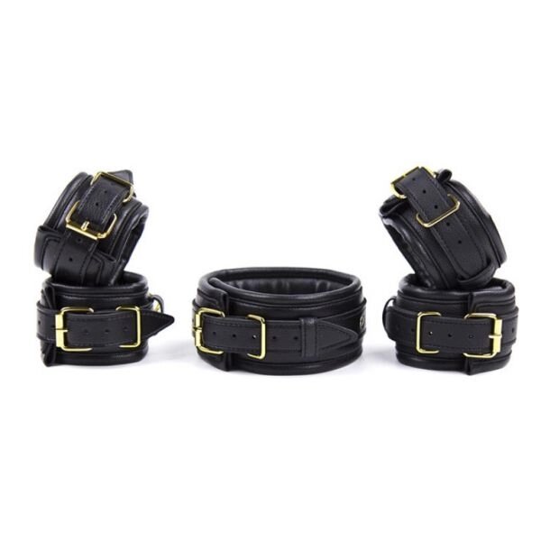 Leather 5 Pieces Restraints Set Hand Neck Foot Handcuffs Black від компанії Elektromax - фото 1