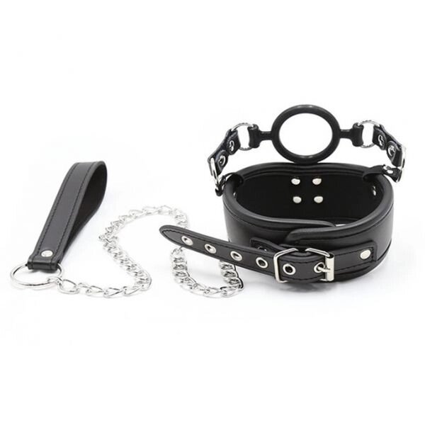 Leather Collar with Silicone Ring Gag від компанії Elektromax - фото 1