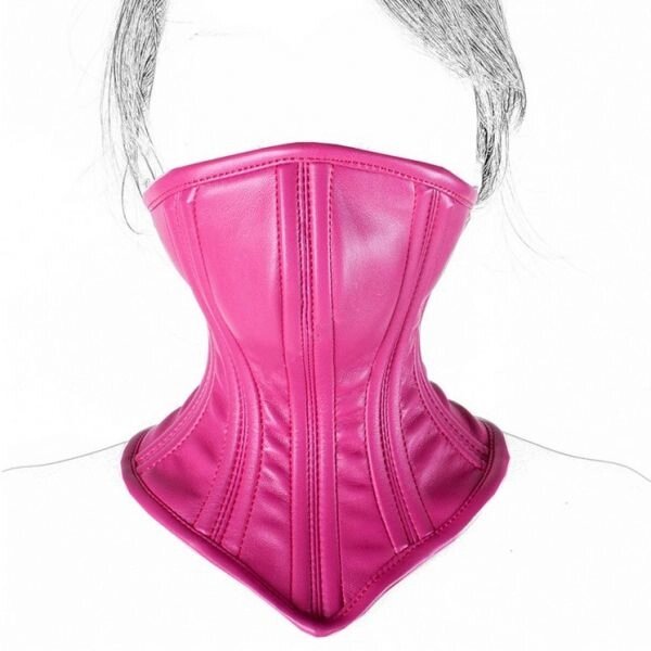 Leather Neck Corset Collar Kinky Restraint Muzzle Mask Lockin Red від компанії Elektromax - фото 1