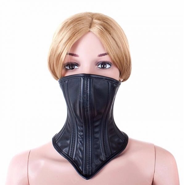 Leather Neck Corset Collar Kinky Restraint Muzzle Mask Lockin від компанії Elektromax - фото 1