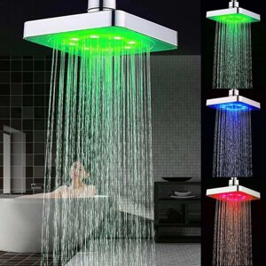 Лійка насадка для душу з LED-підсвіткою RGB світлодіодна, квадратна 150 мм LED Shower head AND XL-902