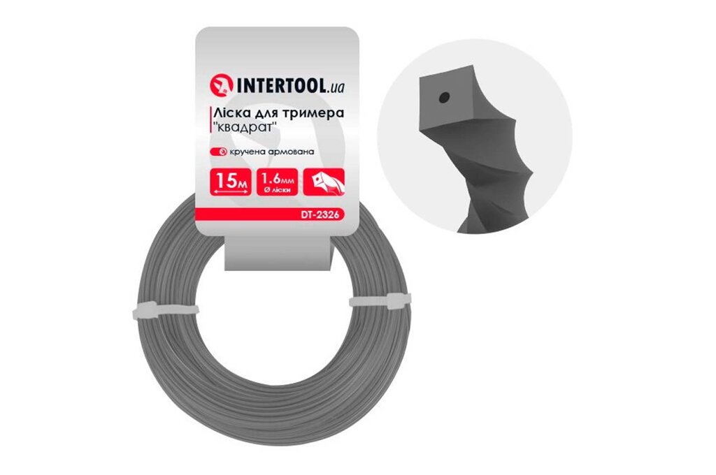 Лісок для тримера Intertool - 1,6мм x 15м квадрат кручений армований 1 шт. від компанії Elektromax - фото 1