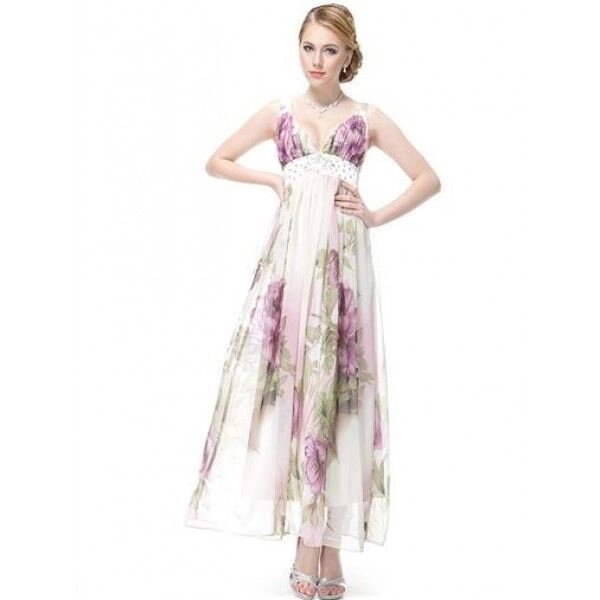 Літня довга сукня в квітковій принті з дужками від компанії Elektromax - фото 1