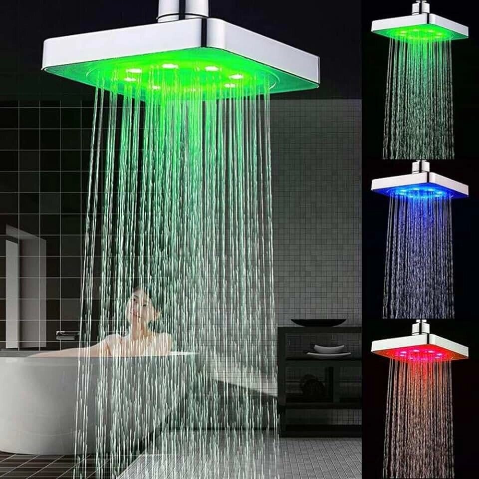 Лійка насадка для душу з LED-підсвіткою RGB світлодіодна, квадратна 150 мм LED Shower head AND XL-902 від компанії Elektromax - фото 1