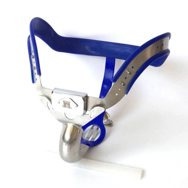 Male Chastity belt / Ergonomic stainless steel chastity belt - BLUE від компанії Elektromax - фото 1