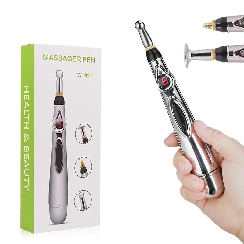 Масажер для тіла електричний ручний (масажна ручка) 3в1 Massager Pen W-912 на батарейках Сріблястий від компанії Elektromax - фото 1