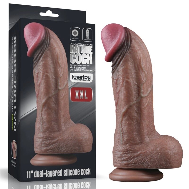 Масажер   гігант на присоске Dual Layered Silicone Cock XXL 11.0 від компанії Elektromax - фото 1