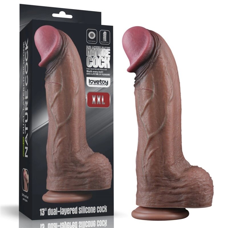 Масажер   гігант на присоске Dual Layered Silicone Cock XXL 13.0 від компанії Elektromax - фото 1