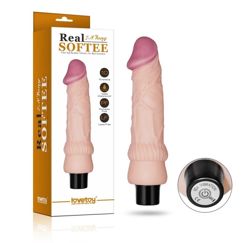 Масажер  мультишвидкісний тілесний Real Softee Vibrating Dildo від компанії Elektromax - фото 1