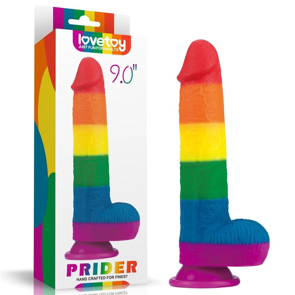 Масажер   на присосці райдужний LGBT Prider Dildo 9.0 від компанії Elektromax - фото 1