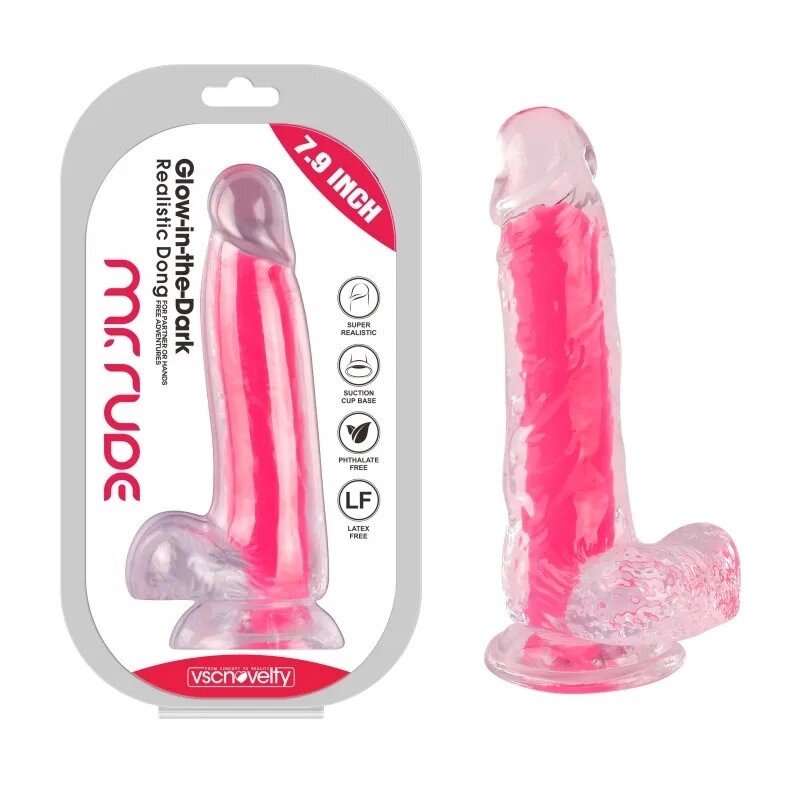 Масажер   на присоске Glow-in-the-Dark Dong Pink Mr. Rude 7.9 від компанії Elektromax - фото 1