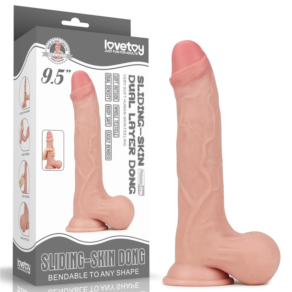 Масажер   на присоске Sliding Skin Dual Layer Dong Whole Testicle 9.0 від компанії Elektromax - фото 1