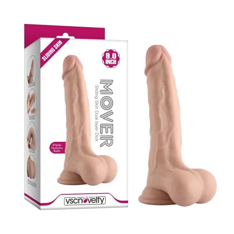 Масажер   на присоске Sliding Skin Dual Layer Dong-Whole testicles 9.0 від компанії Elektromax - фото 1