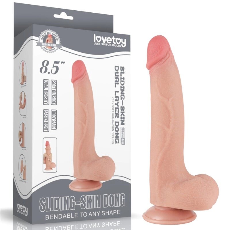 Масажер   зі шкірою на присоске Sliding Skin Dual Layer Dong Flesh 8.5 від компанії Elektromax - фото 1