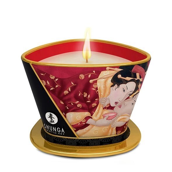 Масажна свічка Shunga Massage Candle – Sparkling Strawberry Wine (170 мл) з афродизіаками від компанії Elektromax - фото 1