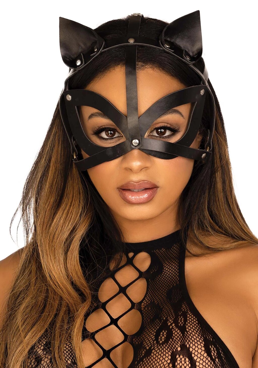 Маска кішки з екошкіри Leg Avenue Vegan leather studded cat mask Black від компанії Elektromax - фото 1