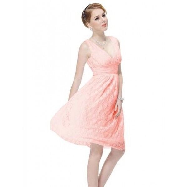 Мереживне плаття з V-подібною шиєю рожевою від компанії Elektromax - фото 1