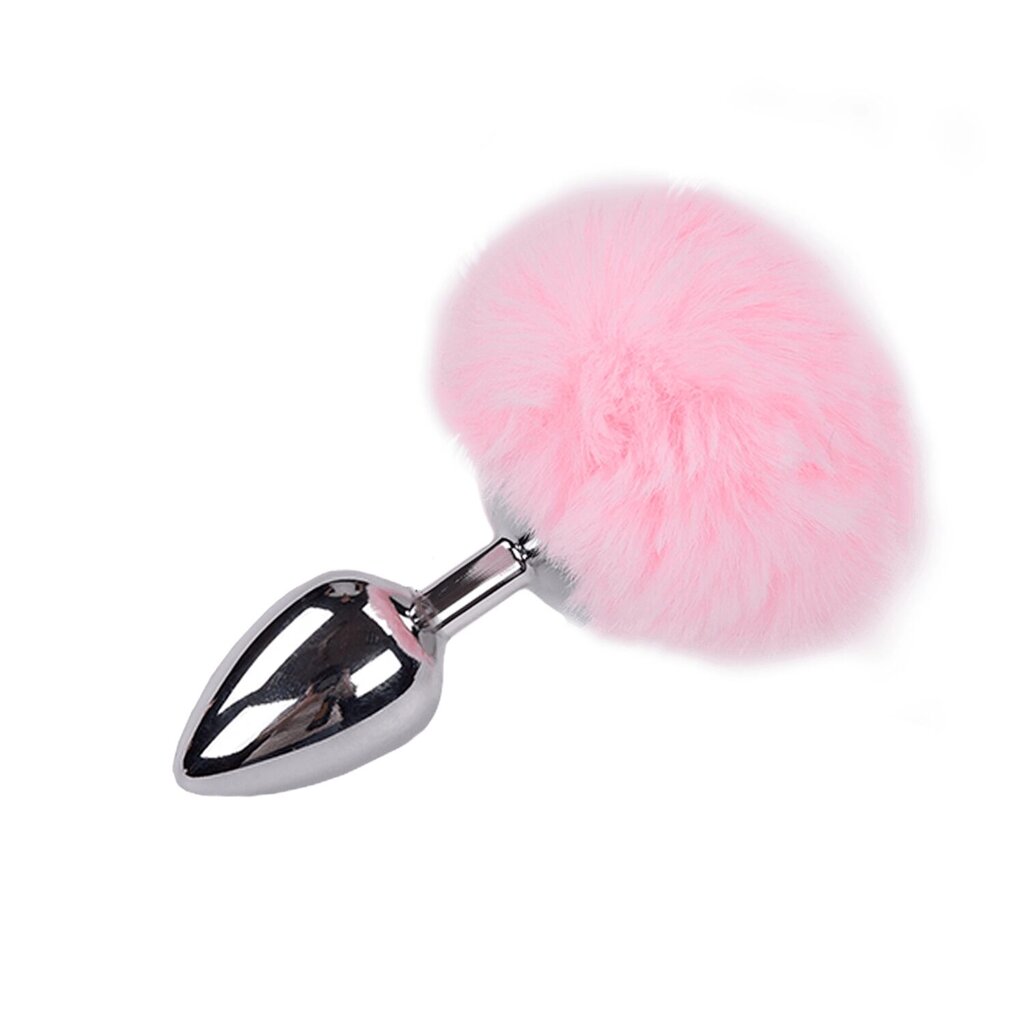 Металева анальна пробка Кролячий хвостик Alive Fluffy Plug L Pink, діаметр 3,9 см від компанії Elektromax - фото 1