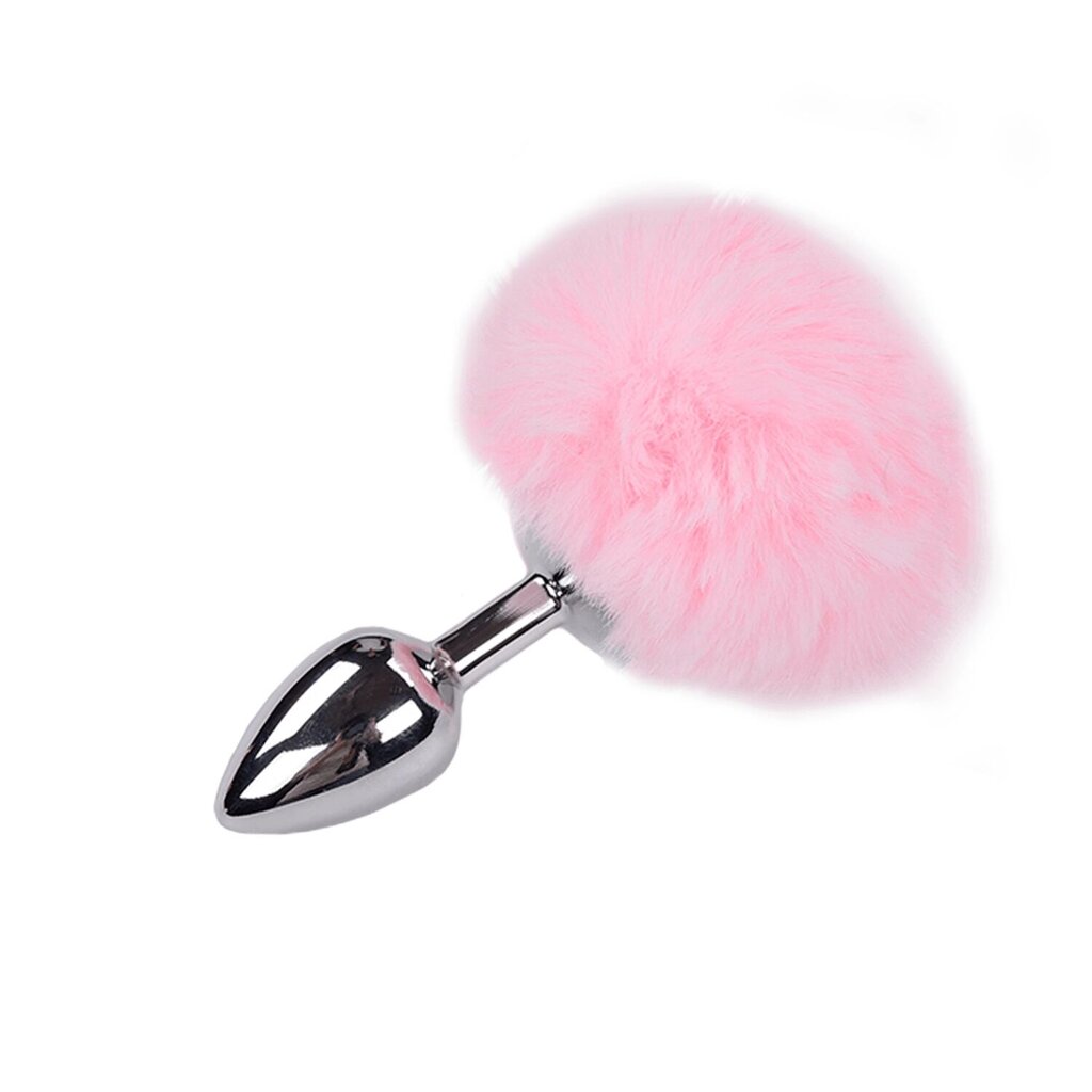 Металева анальна пробка Кролячий хвостик Alive Fluffy Plug S Pink, діаметр 2,8 см від компанії Elektromax - фото 1