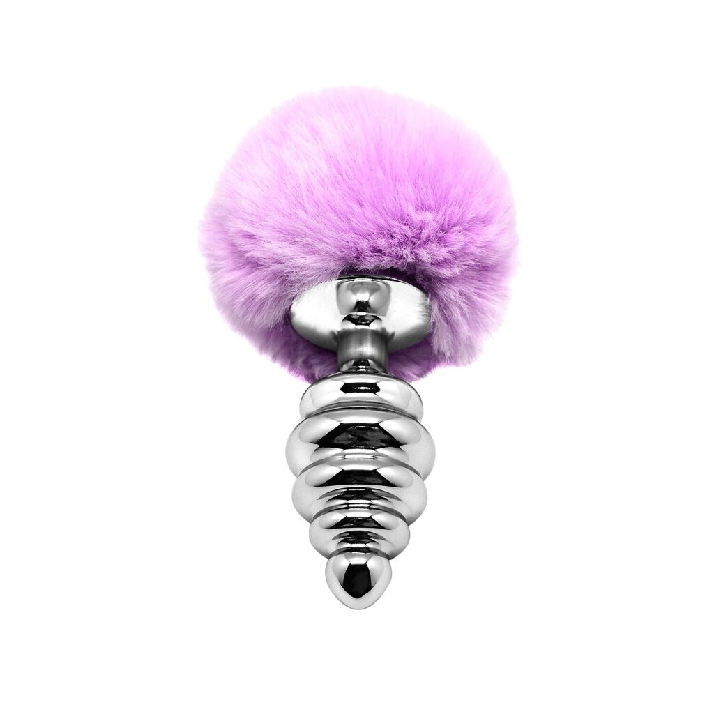 Металева анальна пробка Кролячий хвостик Alive Fluffy Twist Plug L Purple, діаметр 3,8 см від компанії Elektromax - фото 1