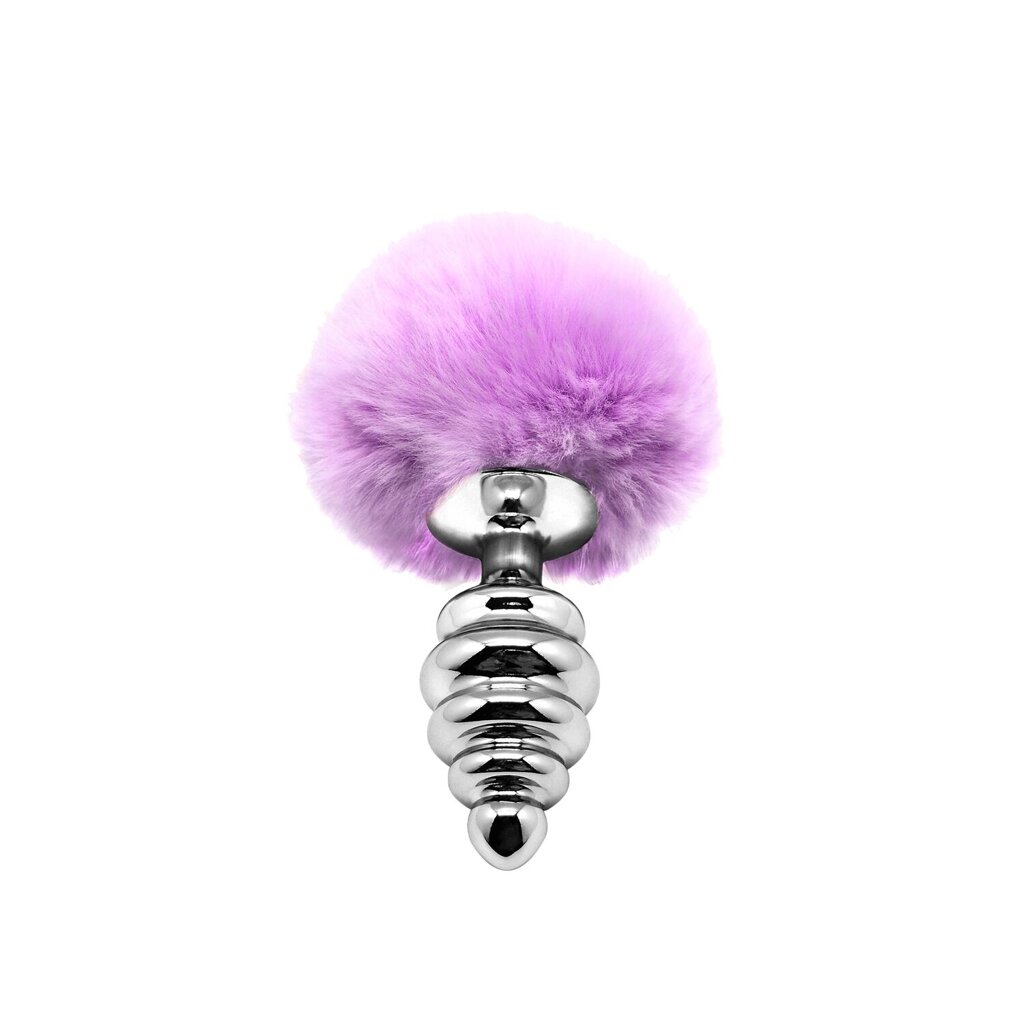 Металева анальна пробка Кролячий хвостик Alive Fluffy Twist Plug M Purple, діаметр 3,4 см від компанії Elektromax - фото 1