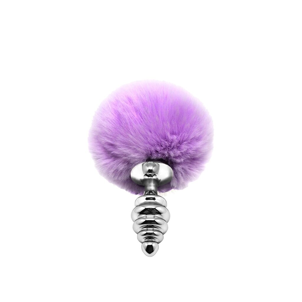 Металева анальна пробка Кролячий хвостик Alive Fluffy Twist Plug S Purple, діаметр 2,9 см від компанії Elektromax - фото 1