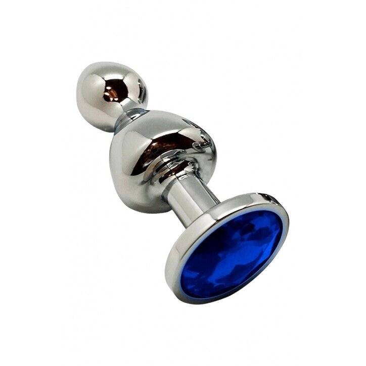 Металева анальна пробка Wooomy Lollypop Double Ball Metal Plug Blue L діаметр 3,5 см, довжина 10,5см від компанії Elektromax - фото 1