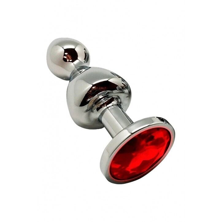 Металева анальна пробка Wooomy Lollypop Double Ball Metal Plug Red L діаметр 3,5 см, довжина 10,5 см від компанії Elektromax - фото 1