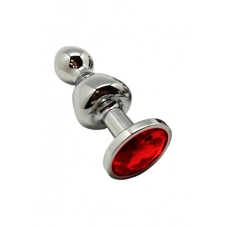 Металева анальна пробка Wooomy Lollypop Double Ball Metal Plug Red M, діаметр 3,1 см, довжина 9,4 см від компанії Elektromax - фото 1