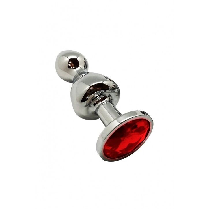 Металева анальна пробка Wooomy Lollypop Double Ball Metal Plug Red S, діам. 2,8 см, довжина 8,5 см від компанії Elektromax - фото 1