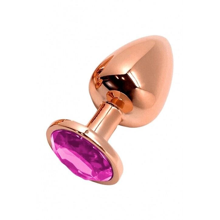 Металева анальна пробка Wooomy Tralalo Rose Gold Metal Plug Magenta L, діаметр 4 см, довжина 9 см від компанії Elektromax - фото 1