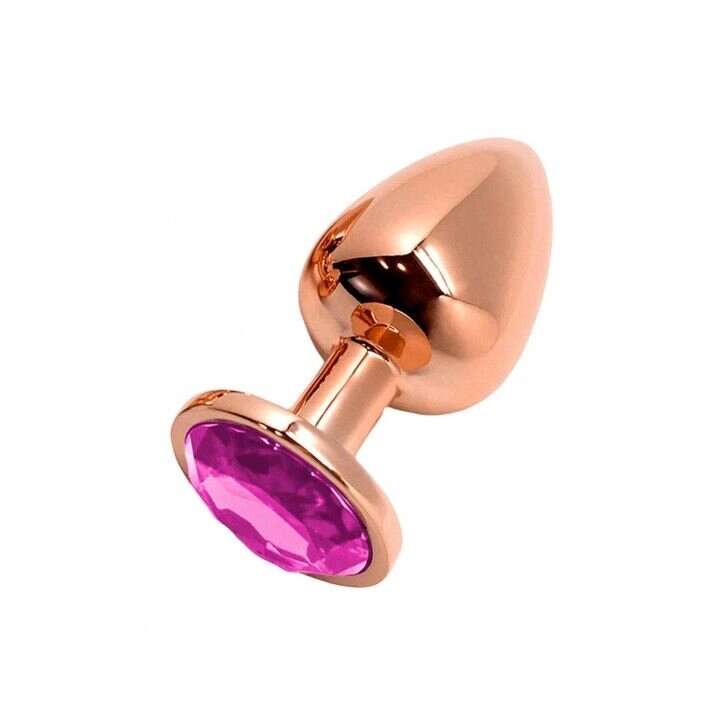 Металева анальна пробка Wooomy Tralalo Rose Gold Metal Plug Magenta M, діаметр 3,4 см, довжина 8 см від компанії Elektromax - фото 1